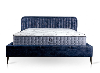 Lit double Bleu Chambre à coucher Bois Mobilier Design Élégant Tissu d'ameublement neuf