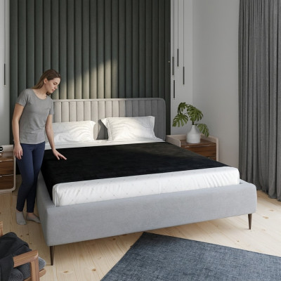 Lit Gris Lit double Chambre Bois Mobilier Design Élégant Tissu d'ameublement neuf