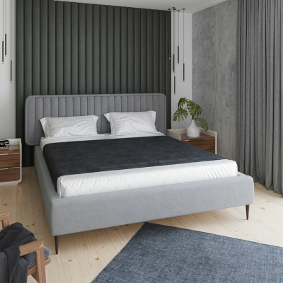 Lit Gris Lit double Chambre Bois Mobilier Design Élégant Tissu d'ameublement neuf