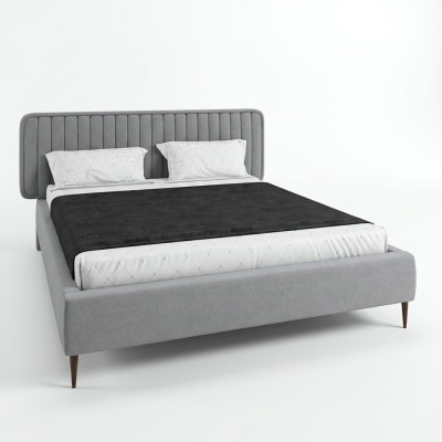 Lit Gris Lit double Chambre Bois Mobilier Design Élégant Tissu d'ameublement neuf