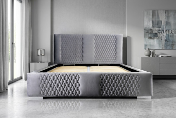 Lit gris Lit double Moderne Élégant Literie Tissu rembourré Chambre à coucher Moderne Nouveau