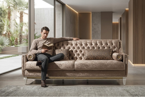 Beige canapé textile 3 places Chesterfield canapé 3 places en tissu rembourré 3 places