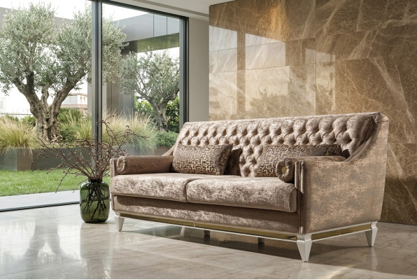 Beige canapé textile 3 places Chesterfield canapé 3 places en tissu rembourré 3 places