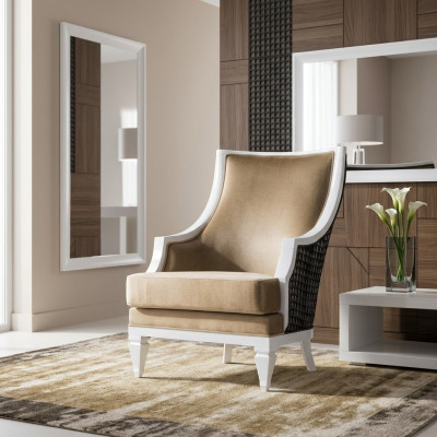 Fauteuil beige clair à un seul siège en bois cadre en bois accoudoir
