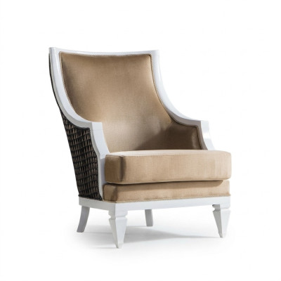 Fauteuil beige clair à un seul siège en bois cadre en bois accoudoir
