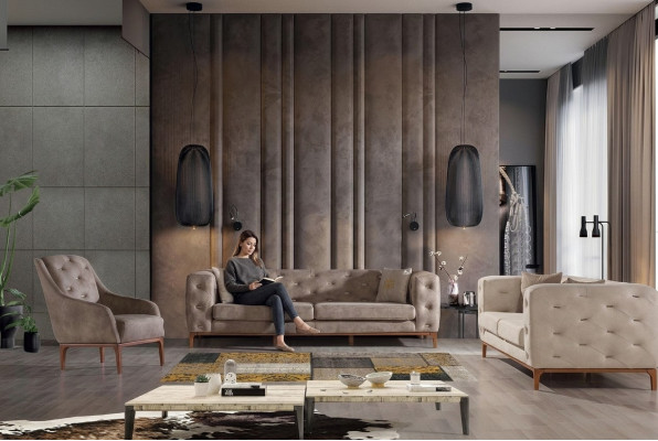 Canapé en tissu Chesterfield design Canapés ensemble de canapés modernes 3+3+1 Set