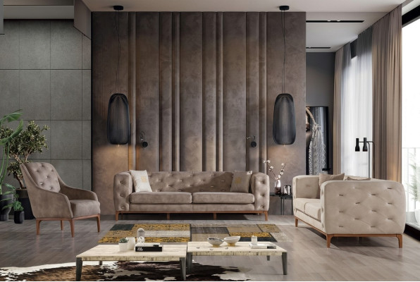 Canapé en tissu Chesterfield design Canapés ensemble de canapés modernes 3+3+1 Set