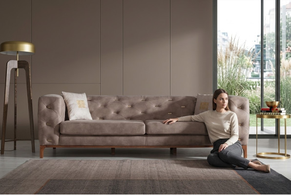 Canapé Canapé 3 Places Rembourrage Salon Canapés Meubles Design Taupe Luxe