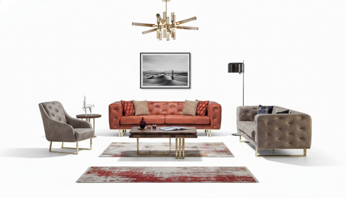 Canapé Chesterfield Coloré Ensemble de canapés 3+3+1 Mobilier en textile