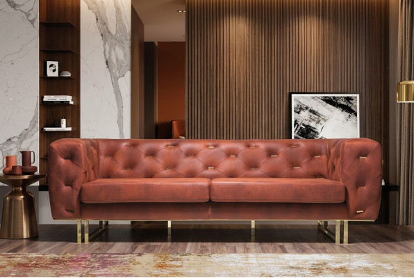Tissu Chesterfield en tissu Canapé de design noble en bois classique marron 3 places
