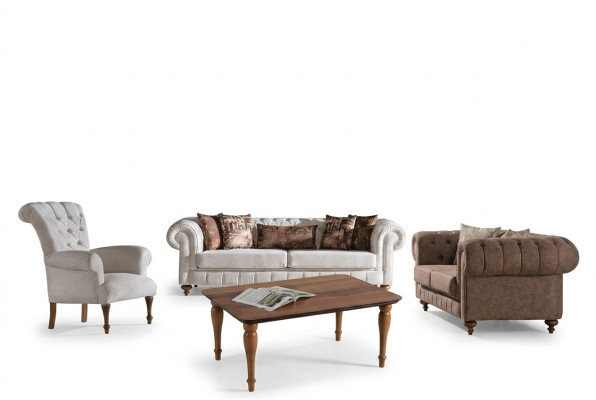 Blanc -Brown Chesterfield Groupe de sièges Canapés design Suite de luxe 3+2+1