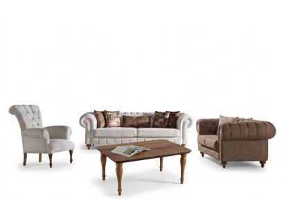 Blanc -Brown Chesterfield Groupe de sièges Canapés design Suite de luxe 3+2+1