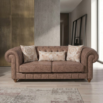Canapé 2 places design en cuir marron Chesterfield stylé