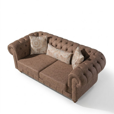 Canapé 2 places design en cuir marron Chesterfield stylé