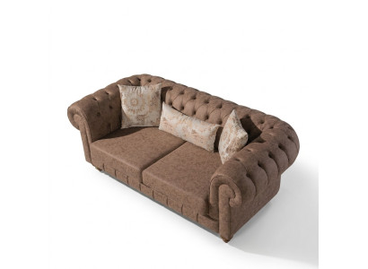 Canapé 2 places design en cuir marron Chesterfield stylé