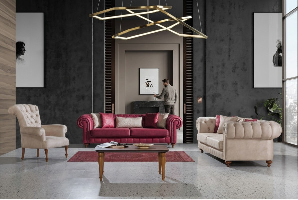 Canapé Chesterfield Ensemble de canapés Groupe de sièges Rembourrage Salon Ensemble 3+3+1