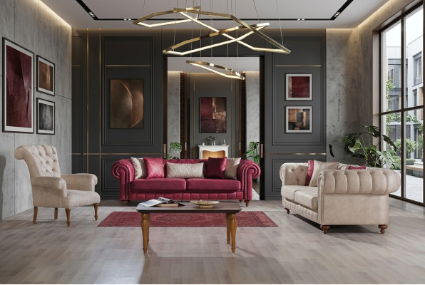 Canapé Chesterfield Ensemble de canapés Groupe de sièges Rembourrage Salon Ensemble 3+3+1