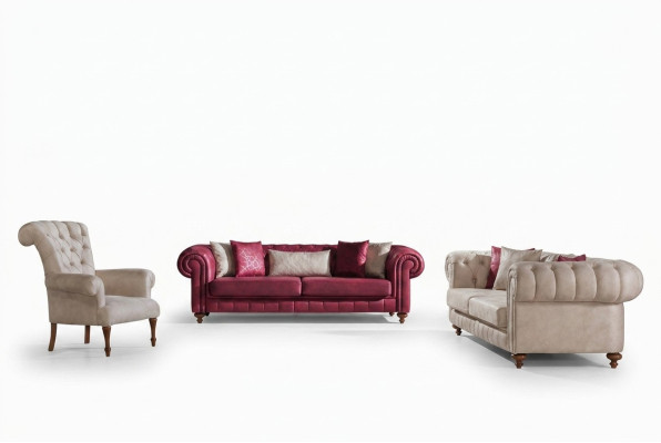 Canapé Chesterfield Ensemble de canapés Groupe de sièges Rembourrage Salon Ensemble 3+3+1