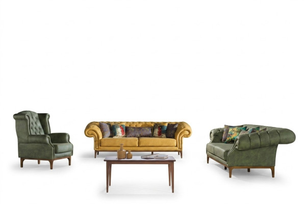 Vert-Jaune Canapé Trois Places De Luxe Designers Fauteuil 3+3+1 Ensemble