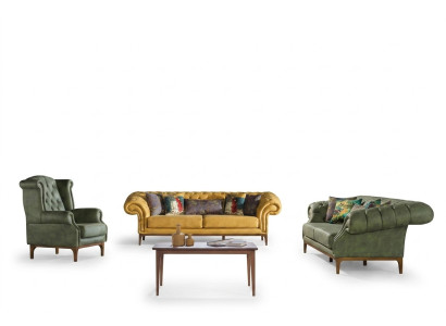 Vert-Jaune Canapé Trois Places De Luxe Designers Fauteuil 3+3+1 Ensemble