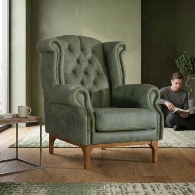 Fauteuil de luxe Chesterfield vert, fauteuil rembourré, fauteuil designer.