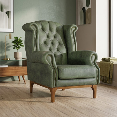 Fauteuil de luxe Chesterfield vert, fauteuil rembourré, fauteuil designer.