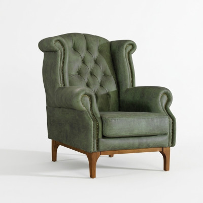 Fauteuil de luxe Chesterfield vert, fauteuil rembourré, fauteuil designer.