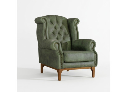 Fauteuil de luxe Chesterfield vert, fauteuil rembourré, fauteuil designer.