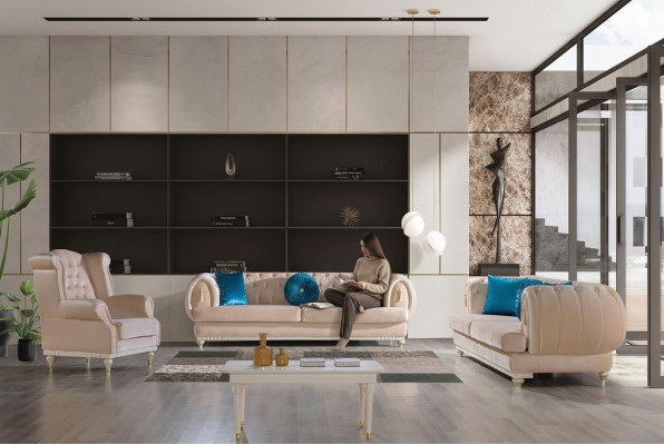 Ensemble de canapé beige 3+2+1 places Tissu de luxe Canapés élégants Mobilier stylistique