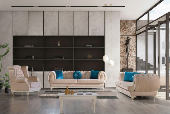 Ensemble de canapé beige 3+2+1 places Tissu de luxe Canapés élégants Mobilier stylistique