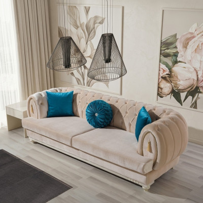 Canapé trois places en tissu beige Chesterfield Designer Set of 3.