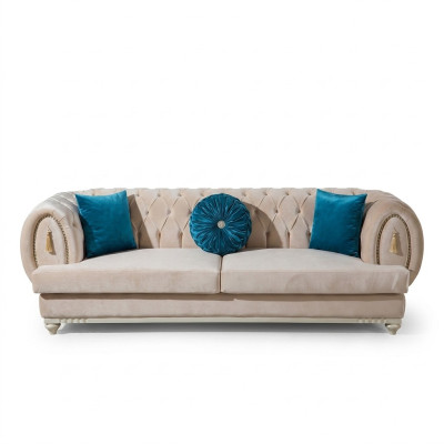 Canapé trois places en tissu beige Chesterfield Designer Set of 3.