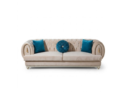 Canapé trois places en tissu beige Chesterfield Designer Set of 3.
