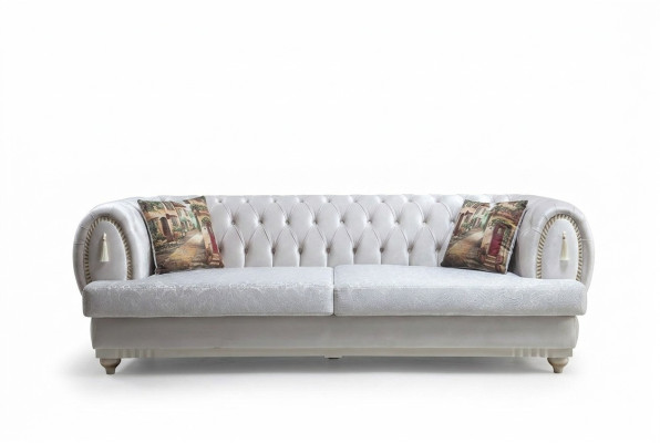 Canapé moderne trois places Chesterfield blanc élégant pour salon