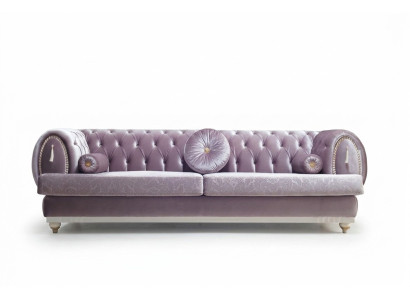 Canapé trois places Chesterfield violet, design, rembourré, cadre en bois