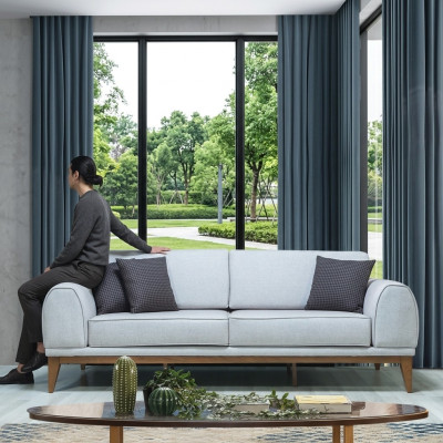Canapé 3 places en cuir gris de designer de luxe pour salon