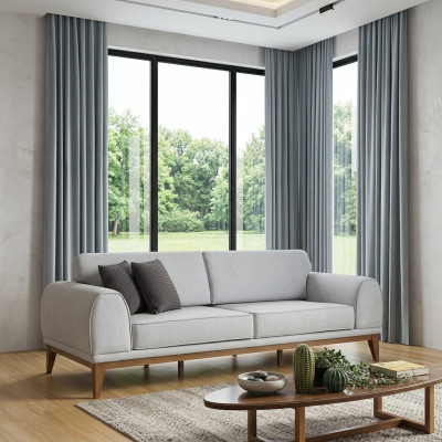 Canapé 3 places en cuir gris de designer de luxe pour salon