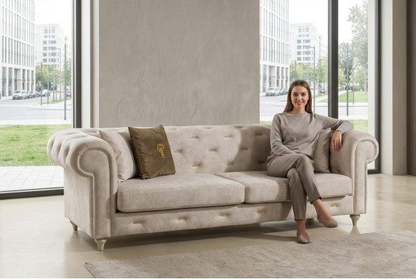 Canapé Chesterfield design blanc 2 places de luxe pour le salon