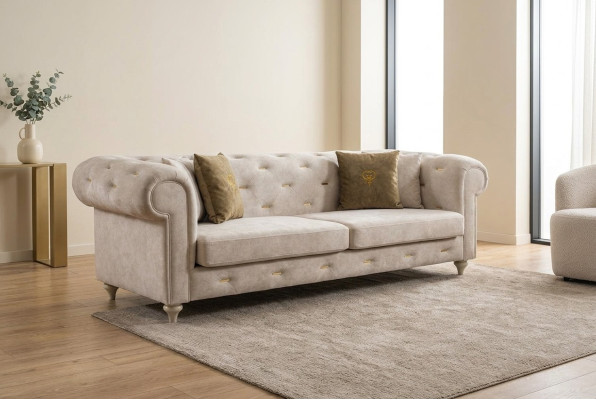 Canapé Chesterfield design blanc 2 places de luxe pour le salon