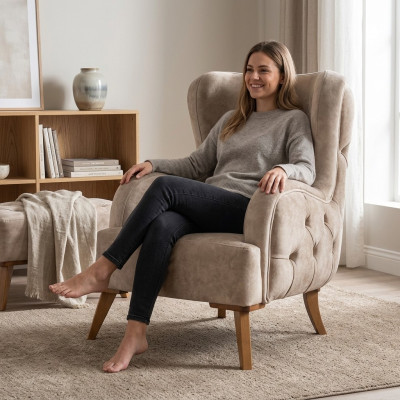 Textile Fauteuil Canapé Canapé Siège Luxe Coloré Détente Beige Chesterfield neuf