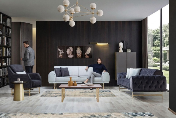 Ensemble de canapés noir et blanc 3 places + 3 places, élégant fauteuil une place sofas