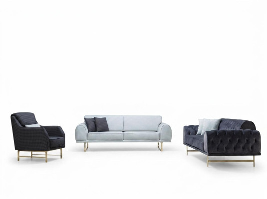 Ensemble de canapés noir et blanc 3 places + 3 places, élégant fauteuil une place sofas