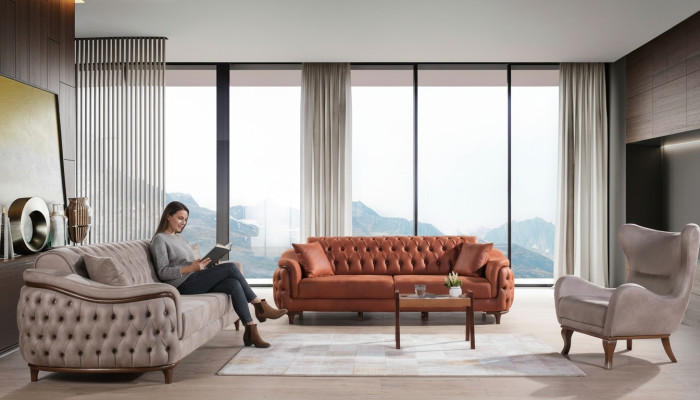 Ensemble de canapés Ensemble de canapés Ensemble complet et Suite Canapé Fauteuil Orange 3+3+1 Siège Meubles