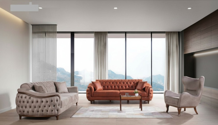Ensemble de canapés Ensemble de canapés Ensemble complet et Suite Canapé Fauteuil Orange 3+3+1 Siège Meubles