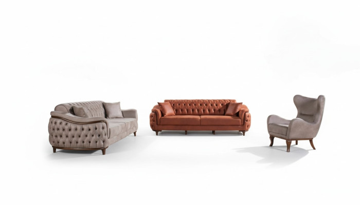 Ensemble de canapés Ensemble de canapés Ensemble complet et Suite Canapé Fauteuil Orange 3+3+1 Siège Meubles