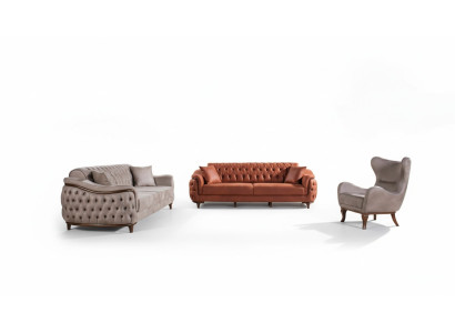 Ensemble de canapés Ensemble de canapés Ensemble complet et Suite Canapé Fauteuil Orange 3+3+1 Siège Meubles