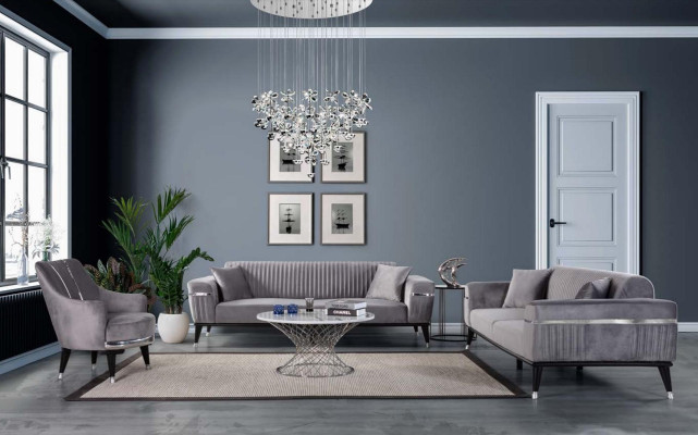 Fauteuil Sofa 1 place Salon Tissu Gris Meubles Textiles