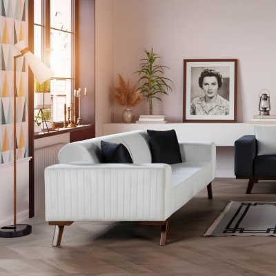 Canapé moderne trois places en tissu velours blanc