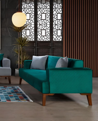 Ensemble de canapé 3+3+1 places Designer Paysage de vie Gris Turquoise Vert