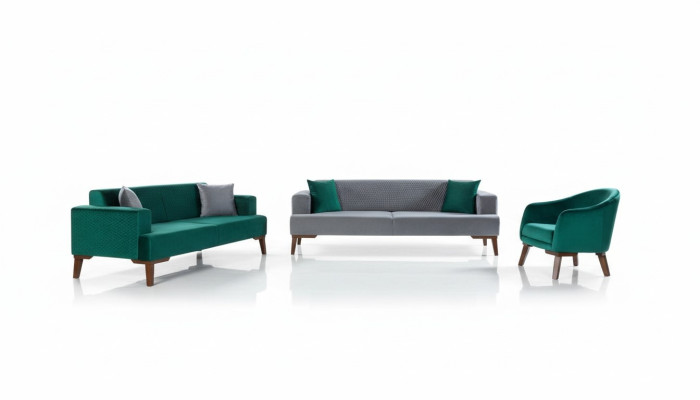 Ensemble de canapé 3+3+1 places Designer Paysage de vie Gris Turquoise Vert